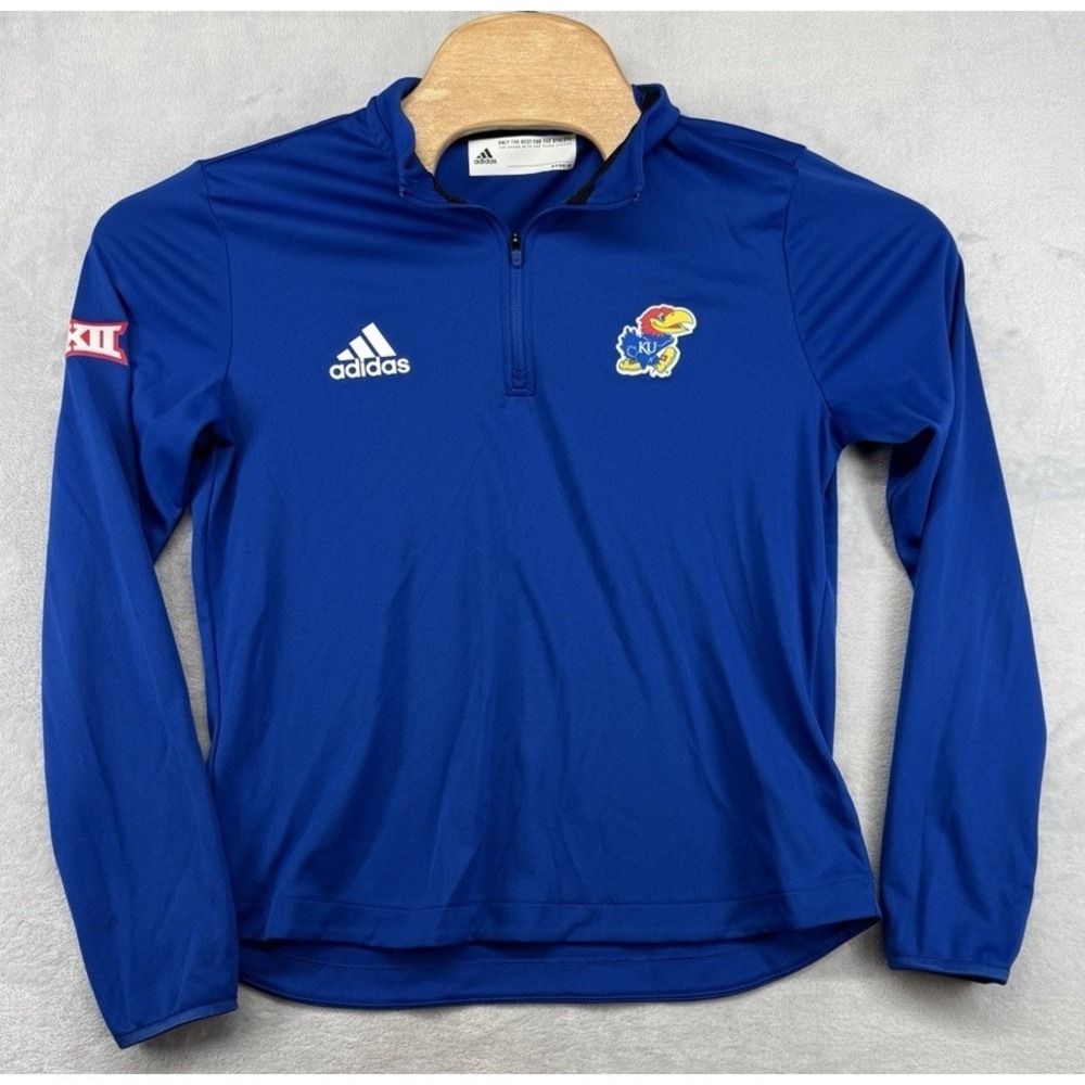 Adidas Kansas University KU Jayhawks Team Issued 1/4 Zip LS Shirt Blue Women's M
